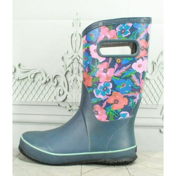 Bogs Other - Bogs Pansies Blue Rubber Pull On Floral Waterproof Rain Boots Size 4 Youth
